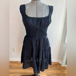 100% cotton Smock Waist navy blue tiered Sleeveless  Flowy  dress gauze Medium